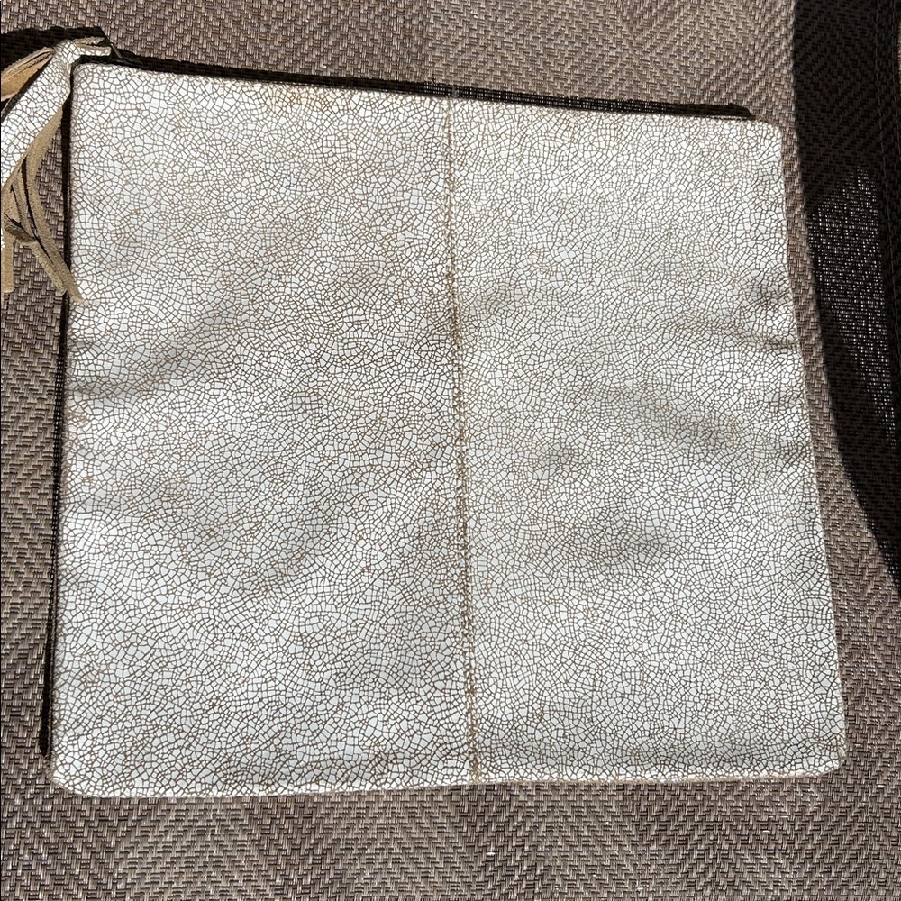Anthropologie JASPER & JEERA Cream and Gold genuine suede leather Clutch Bag.
